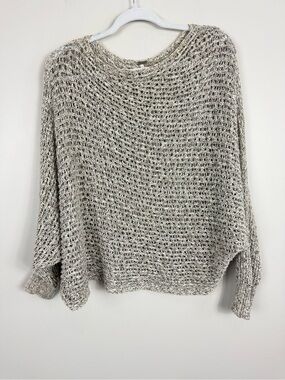 Free People Top Womens Small Crochet Knit Tan Brown Asymmetric Boho Oversized